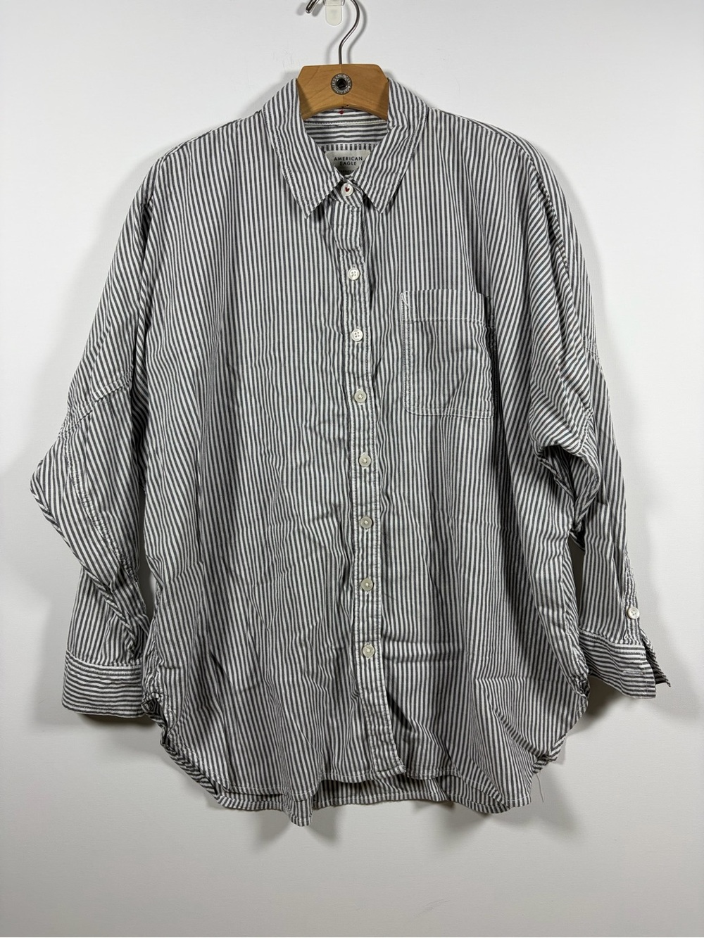 American Eagle Outfitters charcoal and White Striped oversized Button-Down Shirt